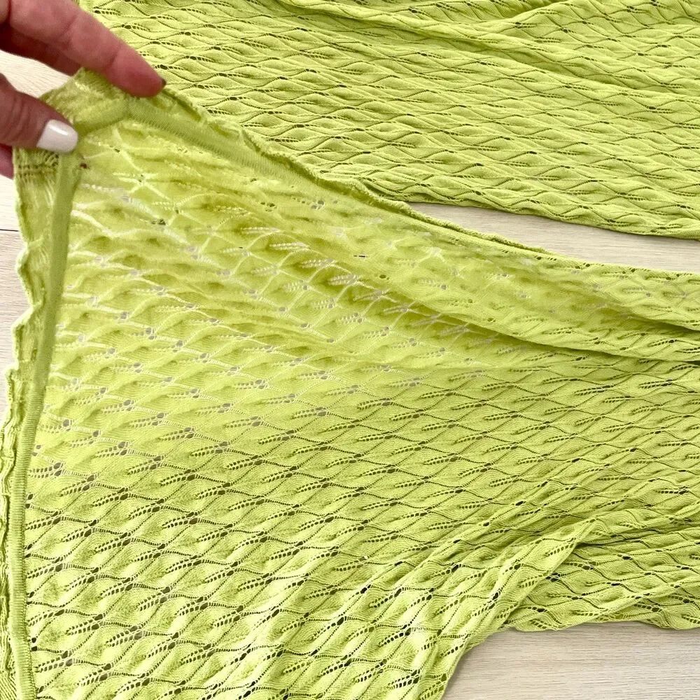 NIC+ZOE Lime Green Openwork Pointelle Long Duster Cardigan Sz 1X / Grunge Fairy